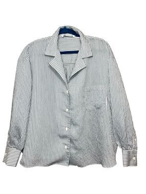 Zara Collection Striped Shirt Oversized Sz XL Gray White Long Sleeve Minimalist